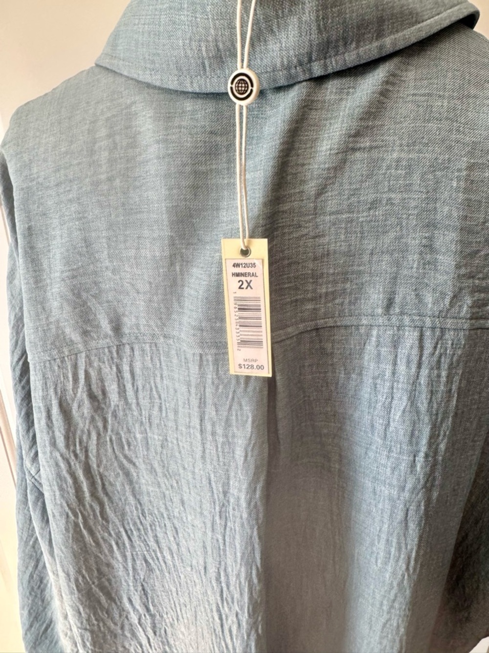Max Studio London Women’s 2X Light Blue Textured Roll Tab Sleeve Shirt NWT - Picture 5 of 9